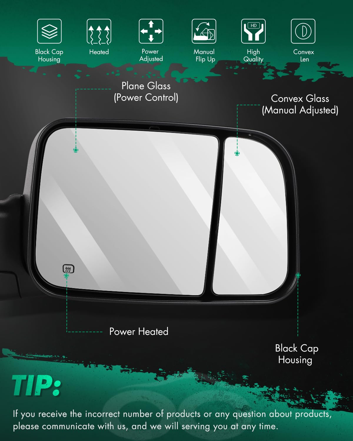 SCITOO Towing Mirrors Compatible With 2009-2015 For Dodge For Ram 1500 2010-2015 For Dodge For Ram 2500 3500 Pickup Truck A Pair(Left Right Side) Power Adjusted Heated No Turn Signal Black Housing