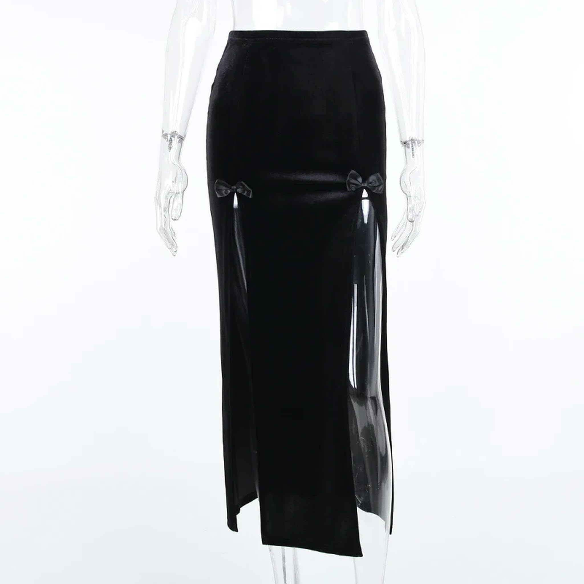Faldas divididas Estética Cintura Alta Falda Larga Elegante E Girl Punk Ropa de Fiesta Ropa-Negro-S