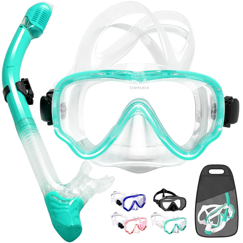 HINATAA Gafas de Buceo para Adulto, Panorámico de 180°Vidrio Templado Gafas de Snorkel, Antivaho y Tubo de Snorkel Seco Antifugas Gafas de Buceo, Set de Snorkel para Mujeres y Hombres