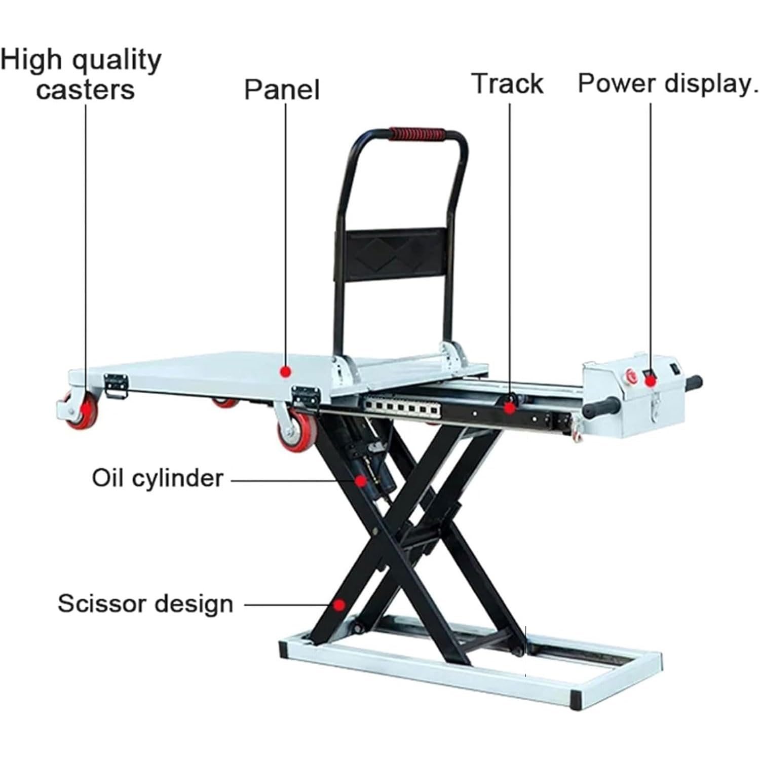 Carrello elevatore idraulico portatile, larghezza 70 cm, capacità di carico 300 kg, altezza di sollevamento 98 cm, 4 ruote, ideale per magazzino e logistica