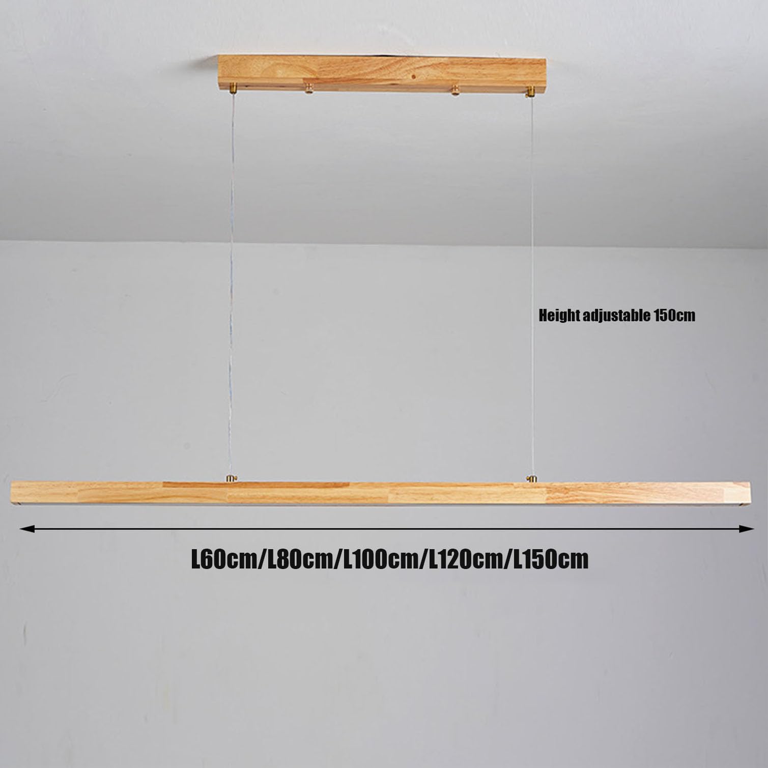 da a Sospensione lineare con Telecomando, Tavolo da Pranzo a LED in Legno dimmerabile, da di Design, Dario per Cucina, Ufficio (Wood-1, 150 cm) (Wood1 60 cm)