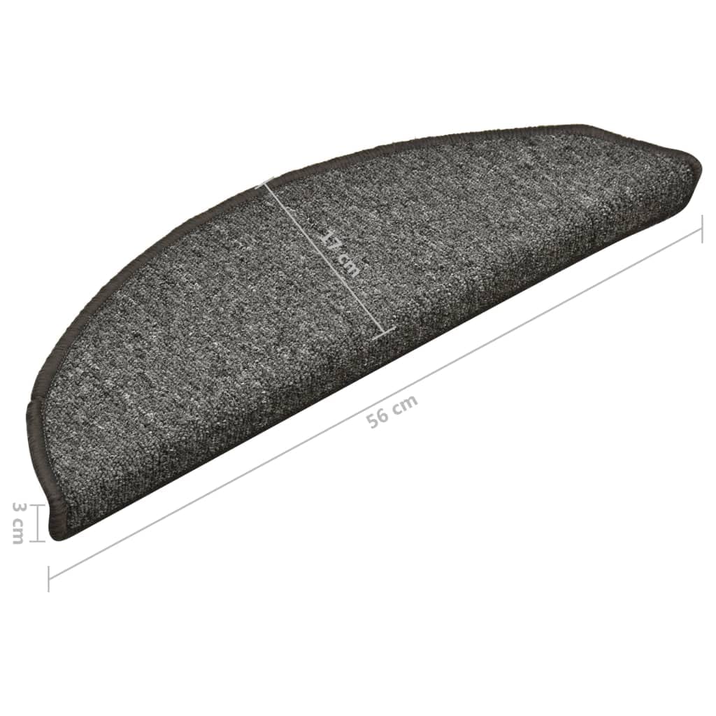 Lot de 15 tapis d'escalier semi-circulaires - Gris foncé - 56 x 17 x 3 cm - Antidérapant - Avec protection contre les marches et les rayures - Pour escaliers en bois, pierre, escaliers
