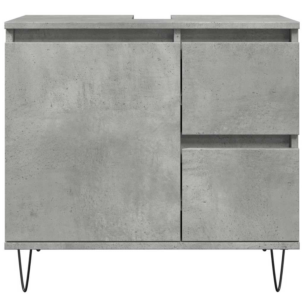 Mobile sottolavabo grigio cemento, 65 x 33 x 60 cm, in legno con gambe in ferro, mobile da bagno impermeabile con spazio per piccoli bagni, pratico set di mobili da bagno, salvaspazio
