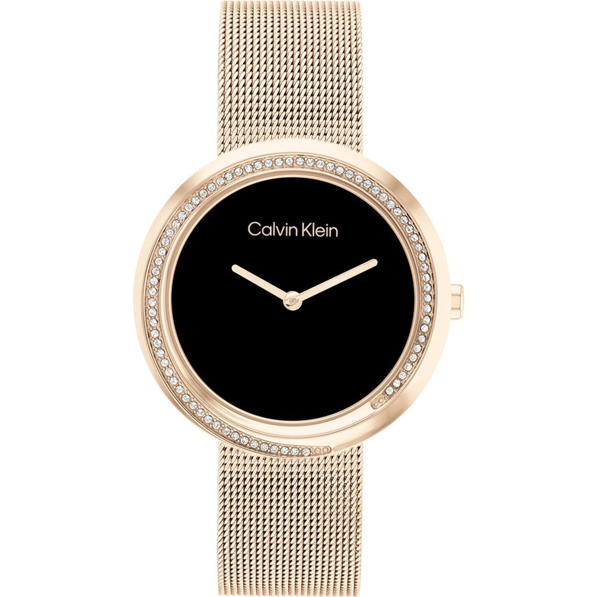 Montre Femme Cristal Or Rose – Bracelet Milanais Acier Inoxydable, Cadran 36 Mm Ultra-Plat, Étanchéité 3 ATM, Quartz Japonais