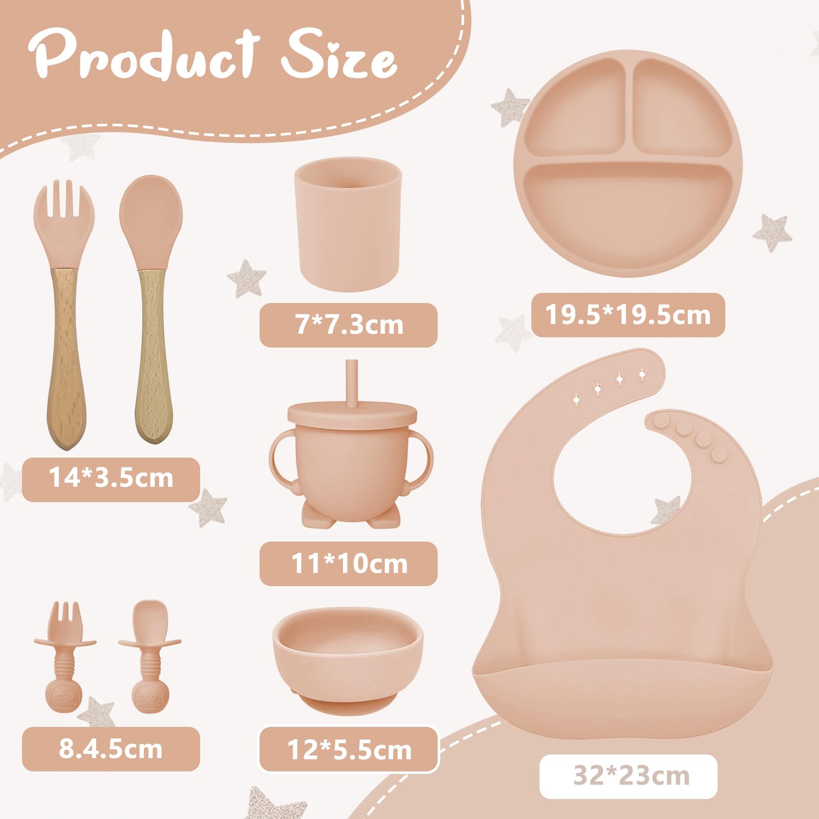 Bavaglini Pappa Svezzamento, Set da 10 Pezzi Svezzamento Set, Silicone Piatto con Ventosa Ciotola Cucchiaio Forchetta Bavaglino, Training Esercitarsi A Mangiare Da Soli,Bavaglino Silicone