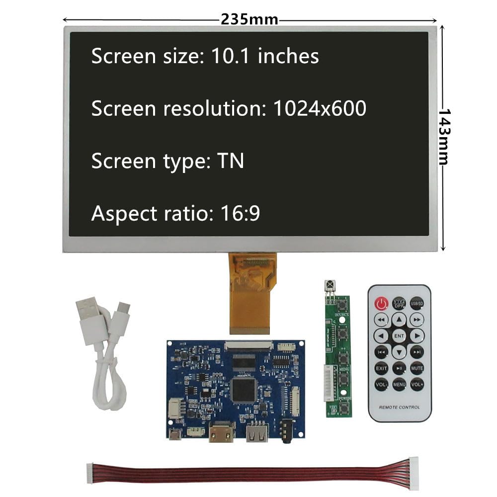 Display LCD portatile da 10,1 pollici, 1024 x 600, con HDMI e funzione di lettura chiavetta USB, set di schede driver per presentazioni di video pubblicitari, foto