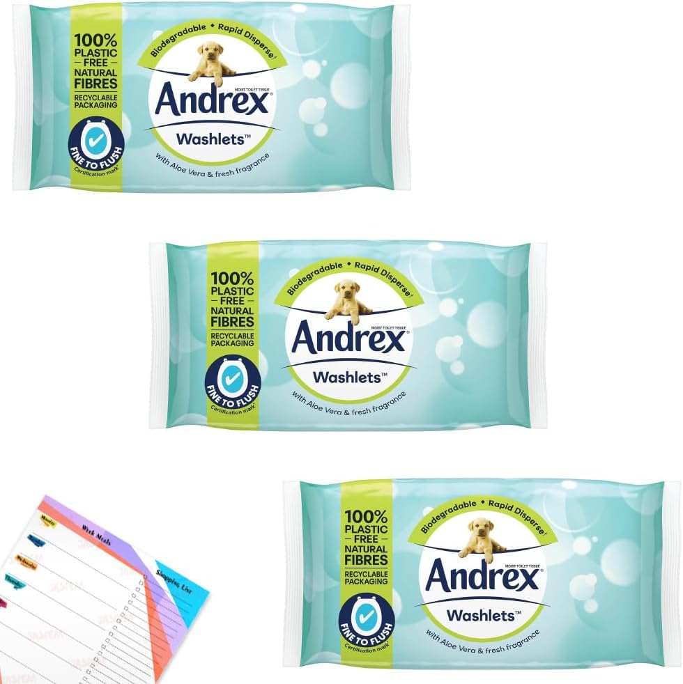 Andrex Wipe Flushable Aloe Vera Washlets Wet Wipes Gentle Cleansing Fine to Flush Toilet
