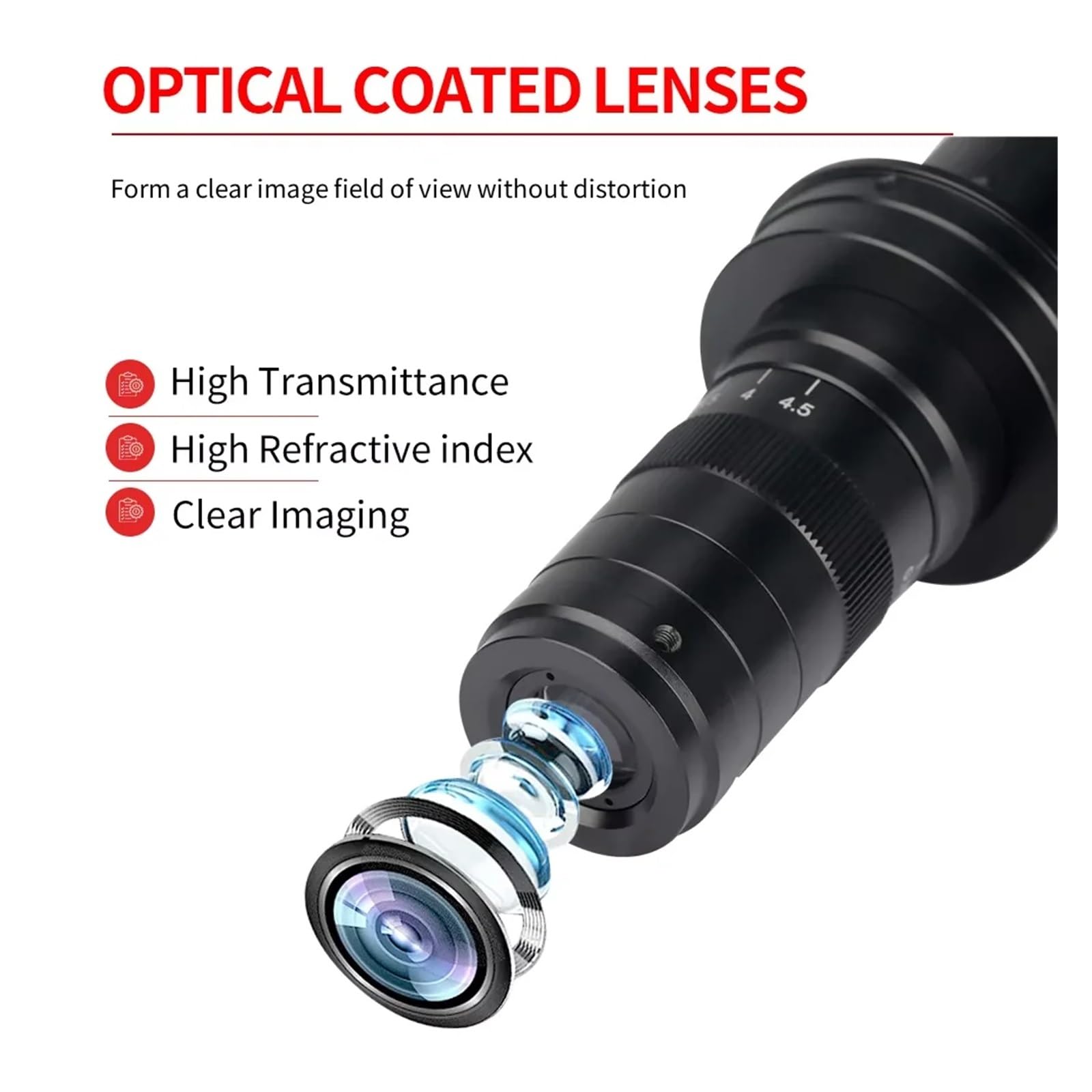 Einstellbare Vergrößerung 35X-215X Mikroskop Objektiv Durchmesser 50mm 0,7X-4,5X Optische Zooms C-Mount Typ Interface Konfokale for Kamera