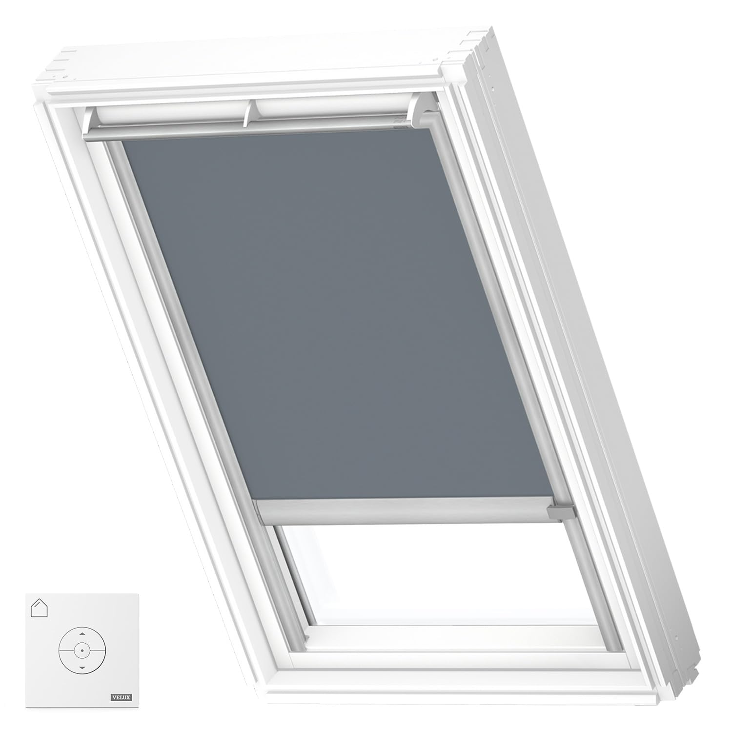 VELUX Original Solar Powered Blackout Roller Blind (DSL), Silver Frame, C02, Dark Petrol