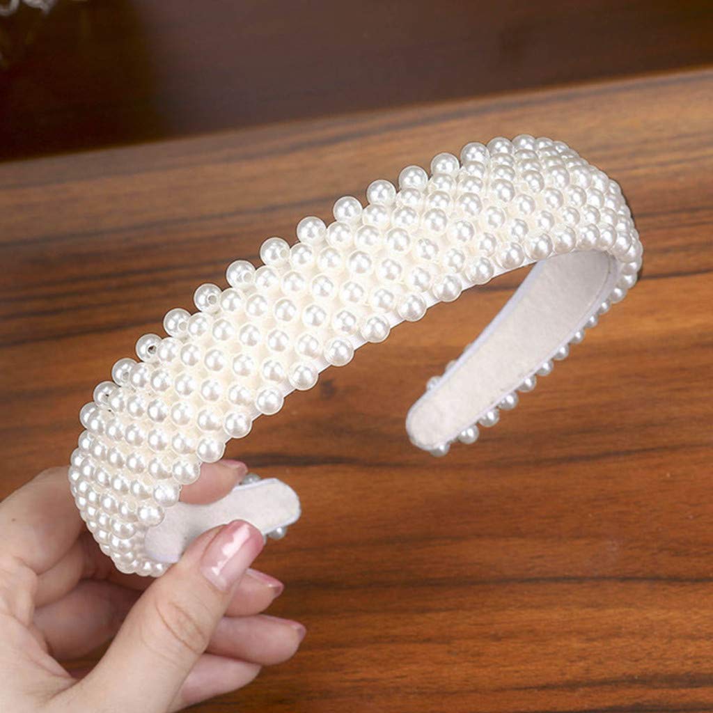 Pearl Headbands for Women Ladies,White Hairband Headwear Headdress