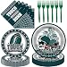 FodeMoraka Football Birthday Party Decorations - 96 Pcs Green Eagle Disposable Paper Dessert Plates Forks Napkins Set Sports Table Decor Supplies for Boys Men Fans Gameday Tailgate Serves 24 Guests