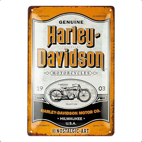 Nostalgic-Art Targa Retrò, 20 X 30 Cm, Harley-Davidson – Genuine Motorcycles Milwaukee – Idee Regalo Per Biker, Official License Product (Olp), In Met