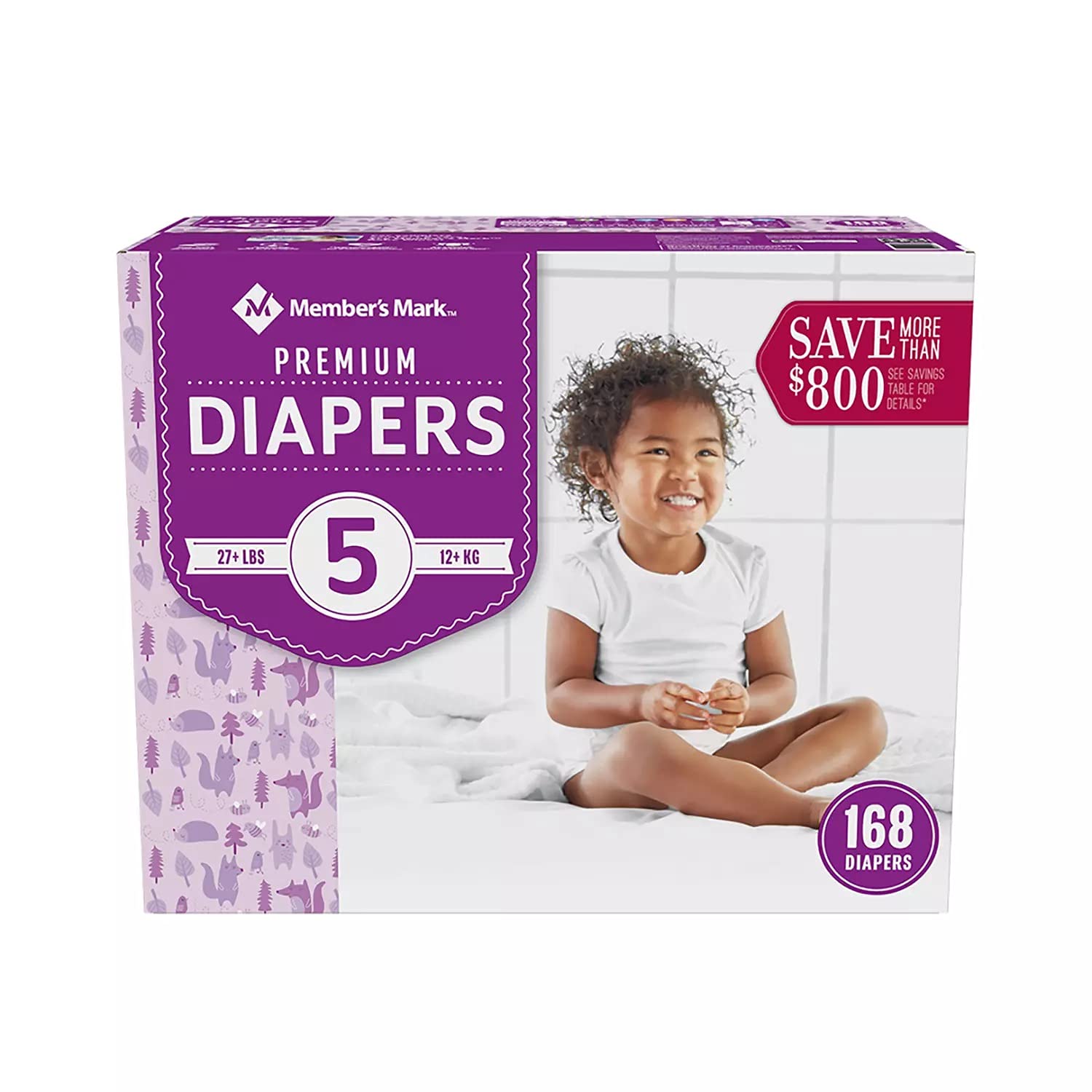 Member’s Mark Premium Baby Diapers Size 5 (27+ Pounds), 168 Count