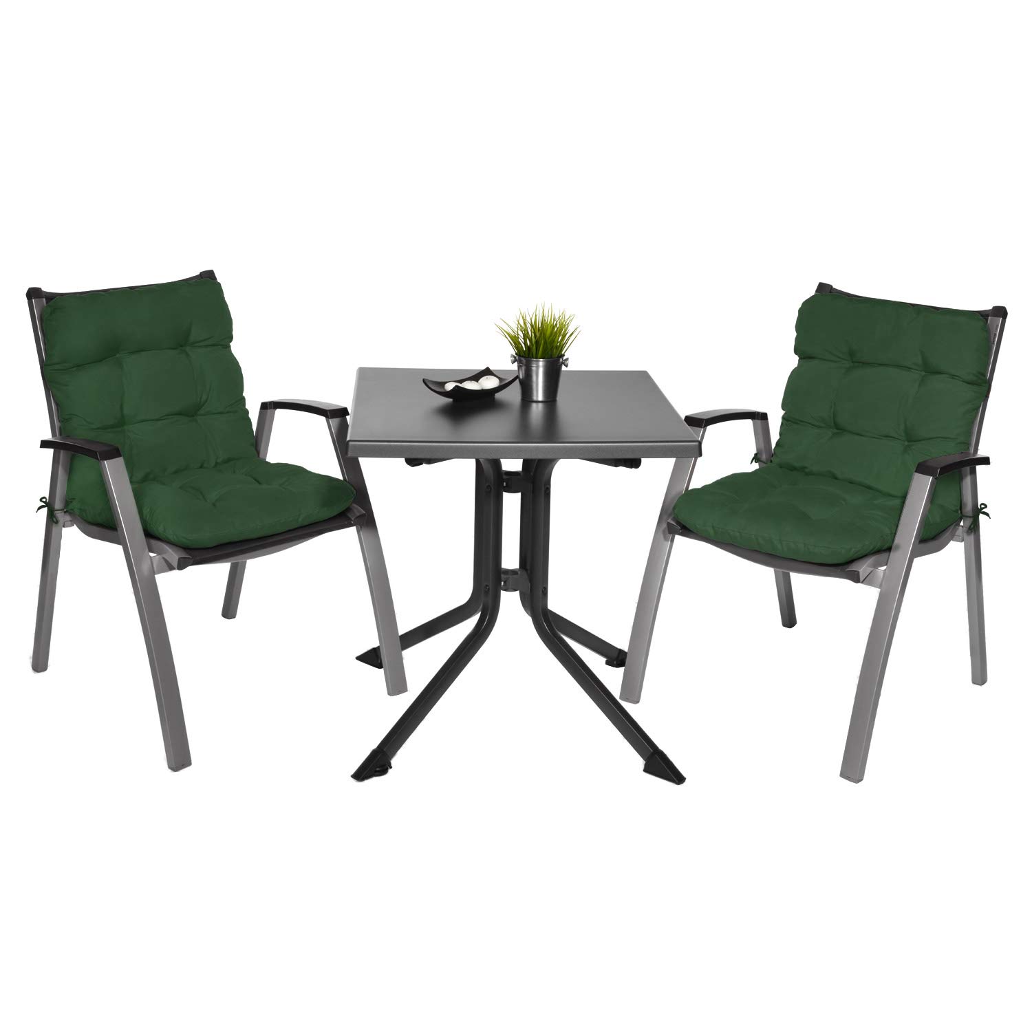 Beautissu 2er Set Niedriglehner Auflagen Stuhlauflage für Gartenstühle | 100x50x8cm Dunkelgrün Sitzkissen Niederlehner Sitzauflagen Stuhlkissen Gartenpolster Kissen Flair NL