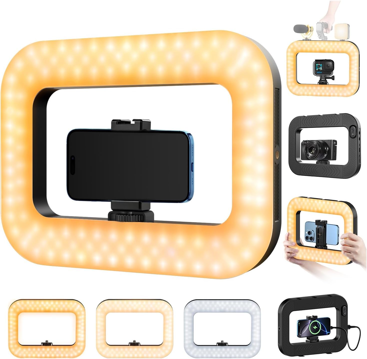 yAyusi Luce Cellulare per Video, Stabilizzatore per Telefono con Luce, Luce ad Anello LED per Selfie da 8000mAh con Supporto Telefono, Impianto Video per Smartphone/Fotocamera/Action Cam/Vlog/TikTok