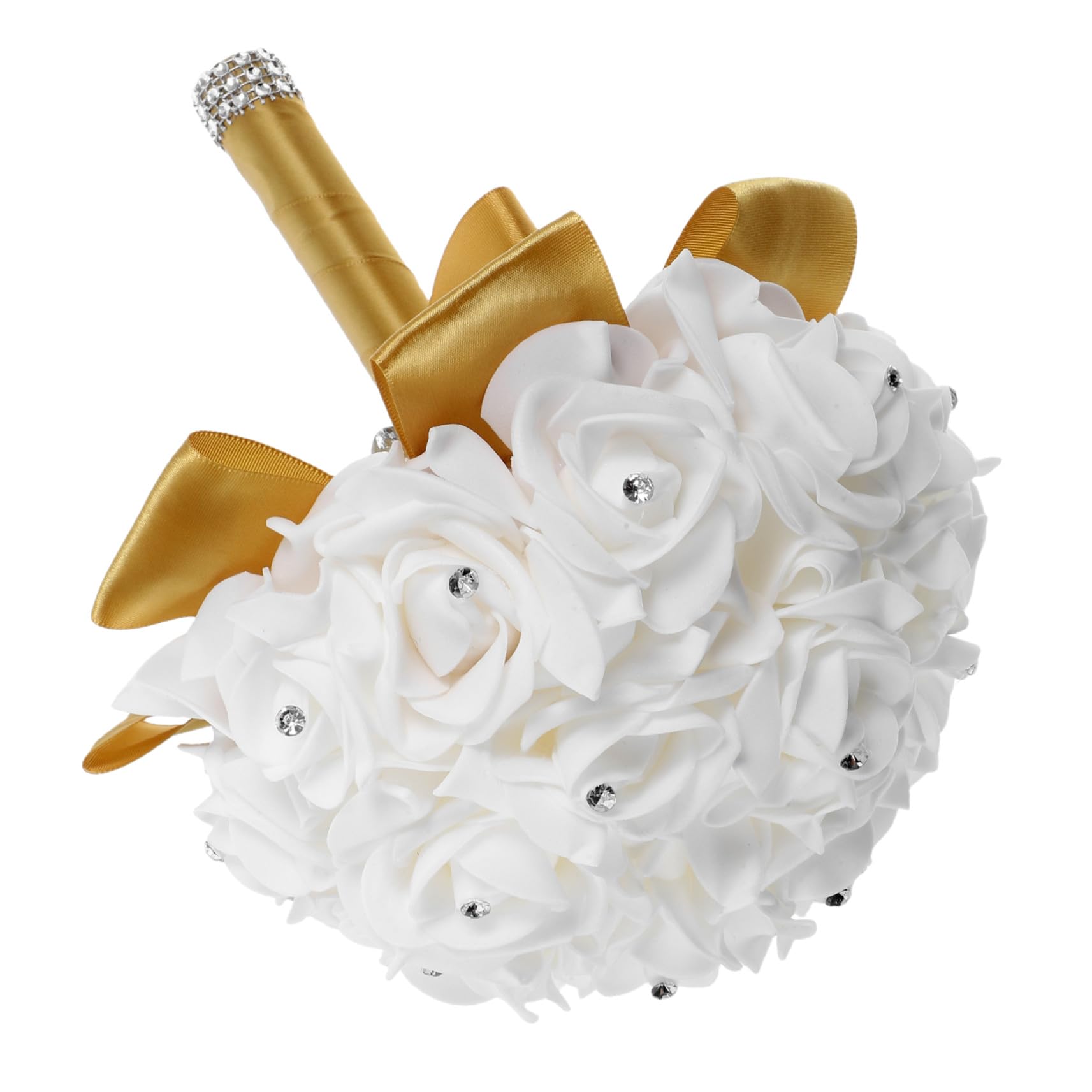 Bouquet de mariage pour mariée sans flétrissement en roses artificielles simulées ruban doré