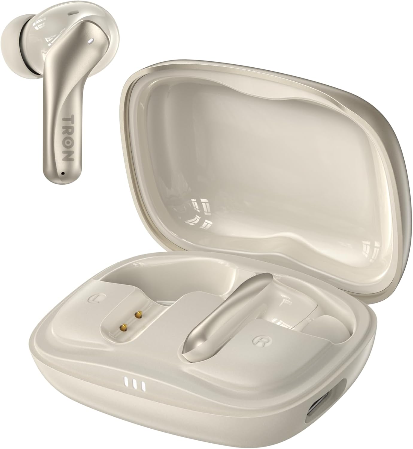 TRON Wireless Earbuds with -52dB Hybrid Active Noise Cancelling, 6-Mic ENC Clear Calls, 26H Playtime, Low Latency,Spatial Sound, 26H Playtime, HiFi Stereo, in-Ear Headphones (Champagne Gold)