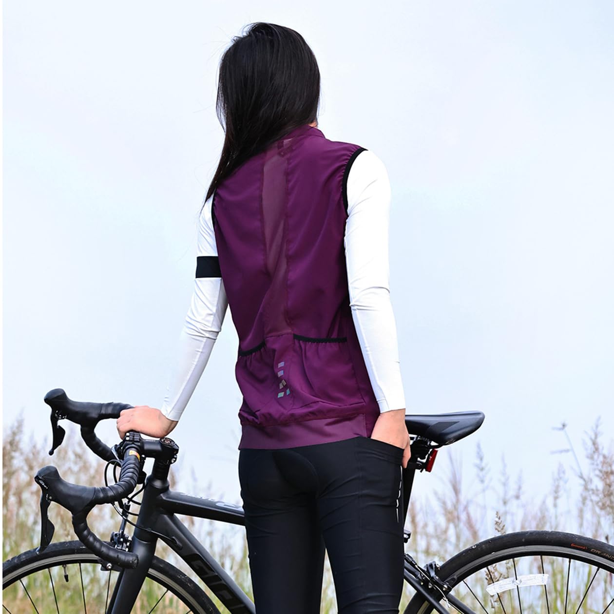 Chaleco Ciclismo para Mujer,Chaqueta Ligera y Transpirable sin Mangas, Chaleco para Correr a Prueba Viento, Chaqueta Cortavientos para Bicicleta montaña Chaleco,Purple-XL