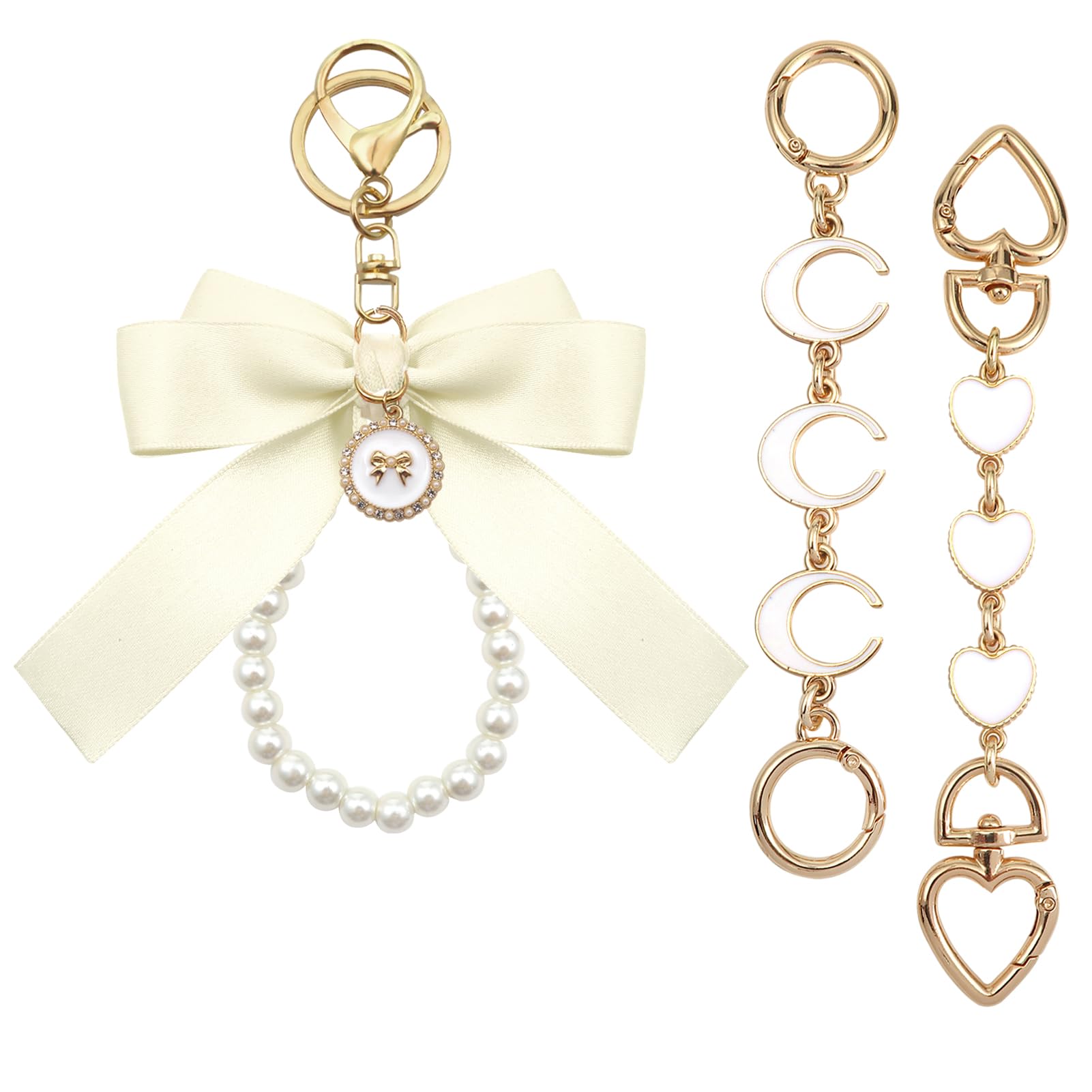 TUUXI 3pcs White Purse Extender Chain Bow Keychain Kits Bag Extender Chain Bag Strap Charms for Purse Handbags Shoulder Replacement Making Supplies Accessories