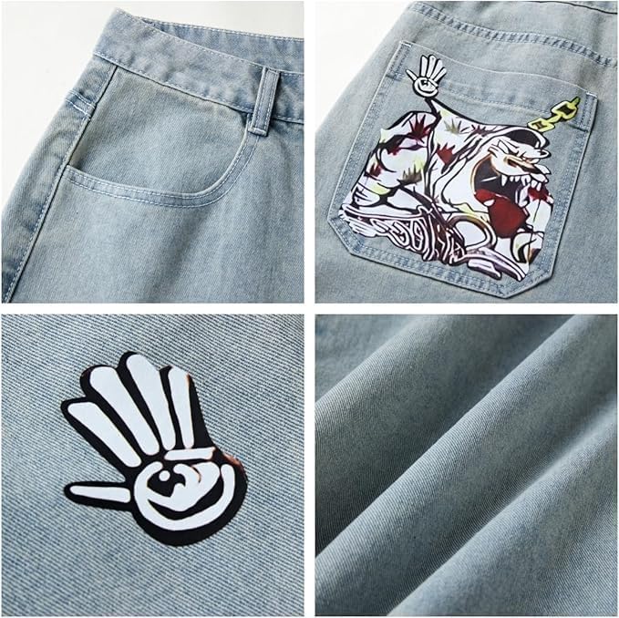 Baggy Jeans Y2k Goth Pants Women Men Hip Hop Street Jeans with Skeleton Print Vintage High Waist Denim Wide Leg Pants Wear - Image 4