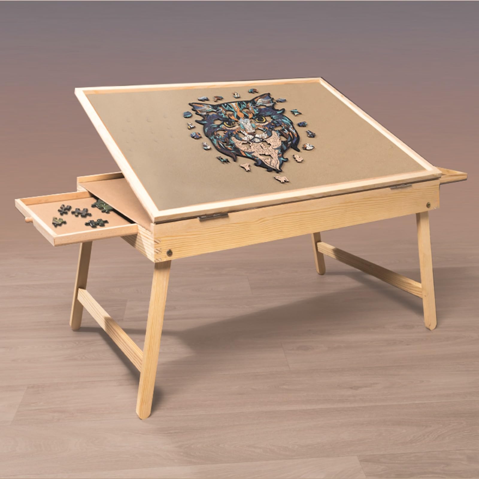 Gr8 Home Adjustable Wooden 1000 Piece Jigsaw Puzzle Table With Folding Legs Foldable Stand Easel Tilting Angle Tiltable Board With 2 Storage Drawers