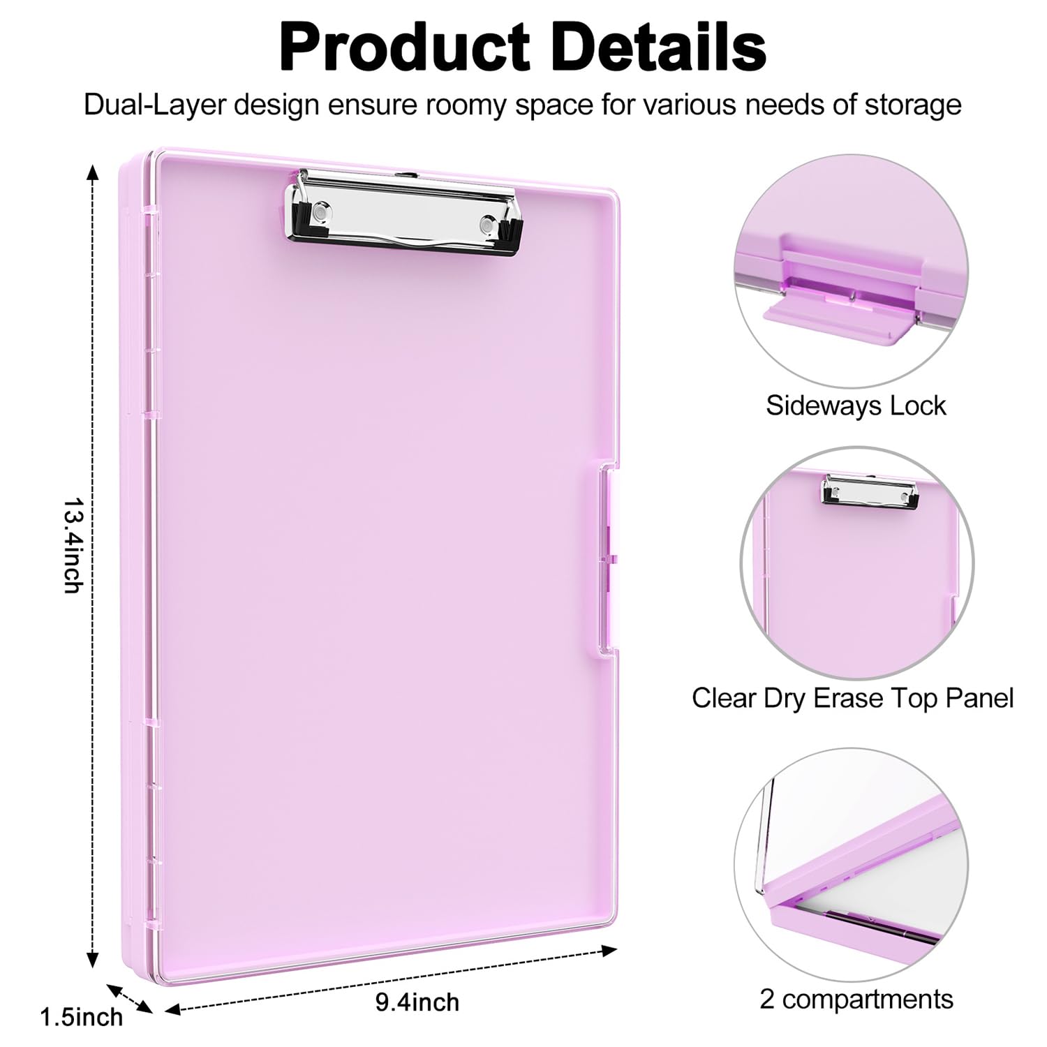 Piasoenc Clipboard with Storage, 8.5 x 11 Clip Boards with 2 Storage Case and A4 Paper Folder, Clear Dry Erase Top Panel - Image 2