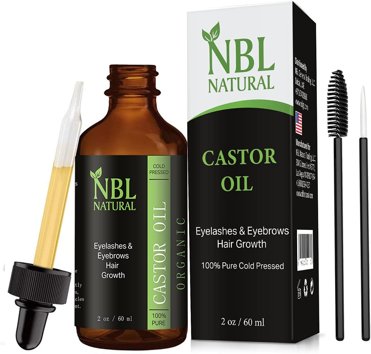 NBL Natural Castor Oil for Eyelashes, Eyebrows and Hair Growth with Mascara Starter Kit, 60 ml