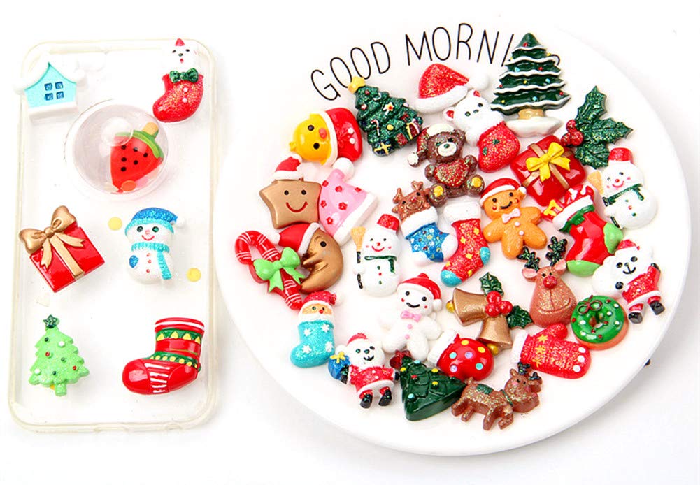 50pcs Christmas Charms Resin Saint Santa Snowman Tree Bell Deer Candy Cane Flatback Beads for Handcraft Christmas Indoor Outdoor Decoration - Image 4