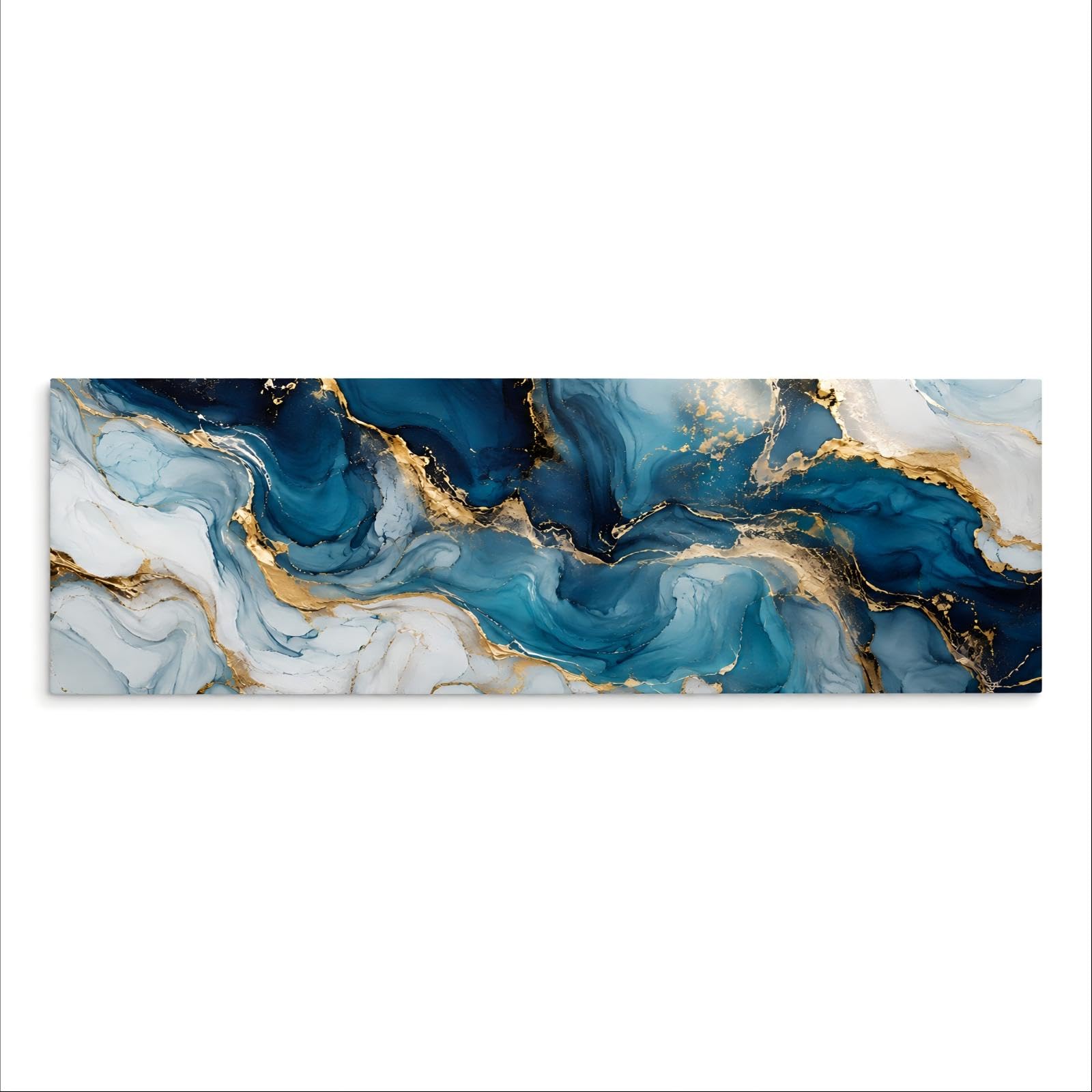 JUYIOPAX Cuadro en Lienzo Mármol Fluido Azul y Oro Panorámico Abstracto
