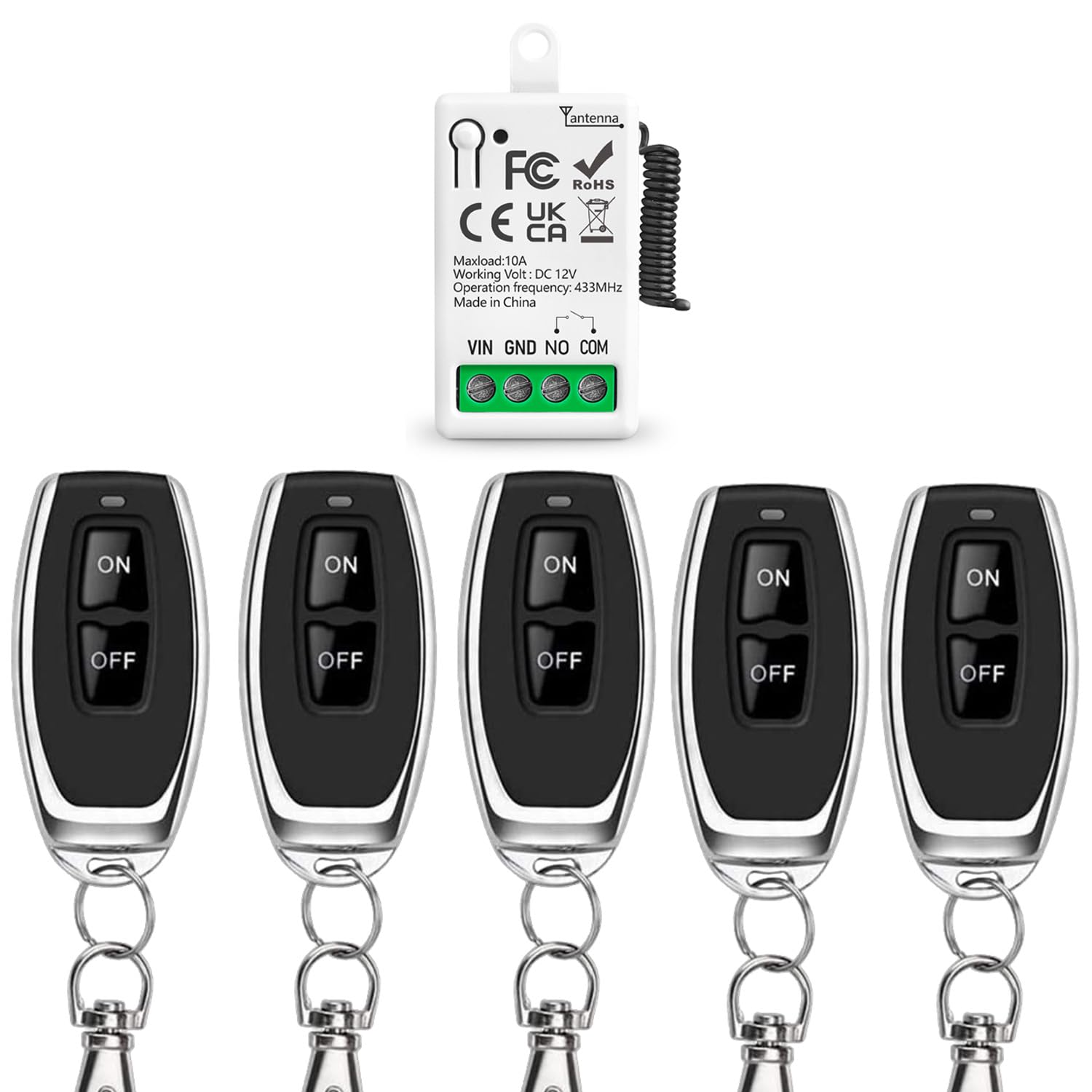 Universal DC 12V 1 Kanal Drahtloser Fernbedienungsschalter RF-Relais-Empfängermodul Mit 5 Sendern, Passiver Trockenkontakt Controller, Für Garagentorsystemschalter, LED-Leuchten