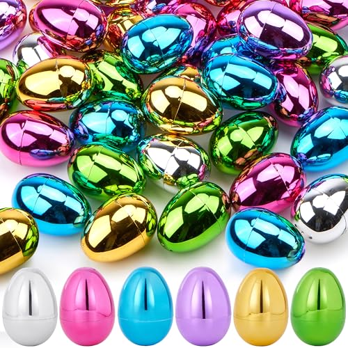JOYIN 3.15' Metallic Easter Eggs, Shinny Plastic Eggs Colorful Bulks for Easter Hunt, Filling Treats, Easter Basket Stuffers, Classroom Prize Supplies, 72 PCS