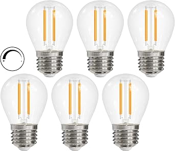 G45 E27 Dimmable Bulb Warm White 2700K, 4W  40W 495LM, 6 Pack [Energy Class E]