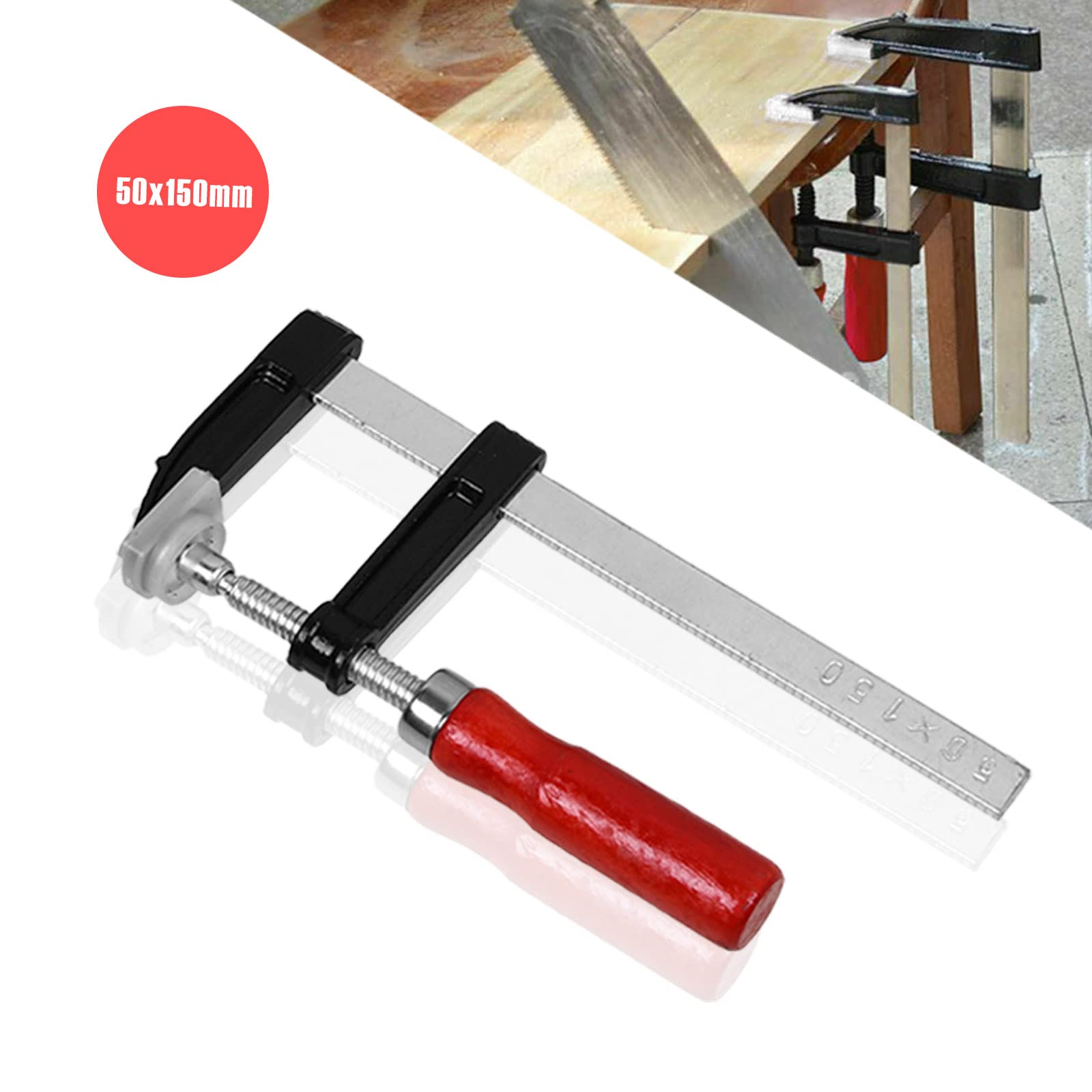 2 Stück Schraubzwinge Set 50x150 mm, F Klemmzwinge Temperguss Spannweite Holzbearbeitung F Clamps Bar Clamp Stahlmaterial DIY Handwerkzeug Kit
