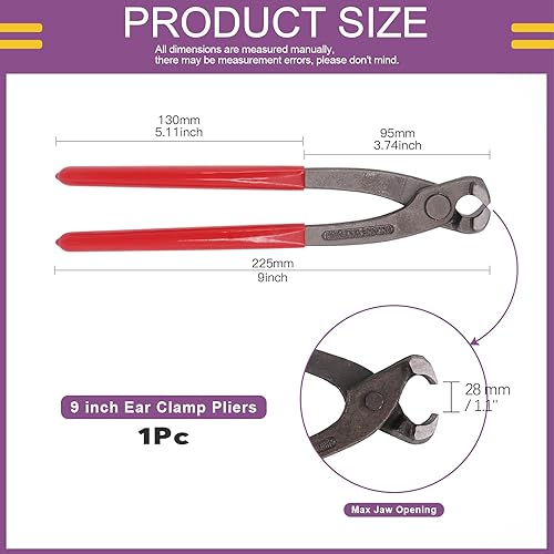 Miniatura 2 de Swpeet Alicates de abrazadera de oreja de 9 pulgadas, alicates de abrazadera de oreja, herramienta de engarzadora de pinzas, extractor de clavos