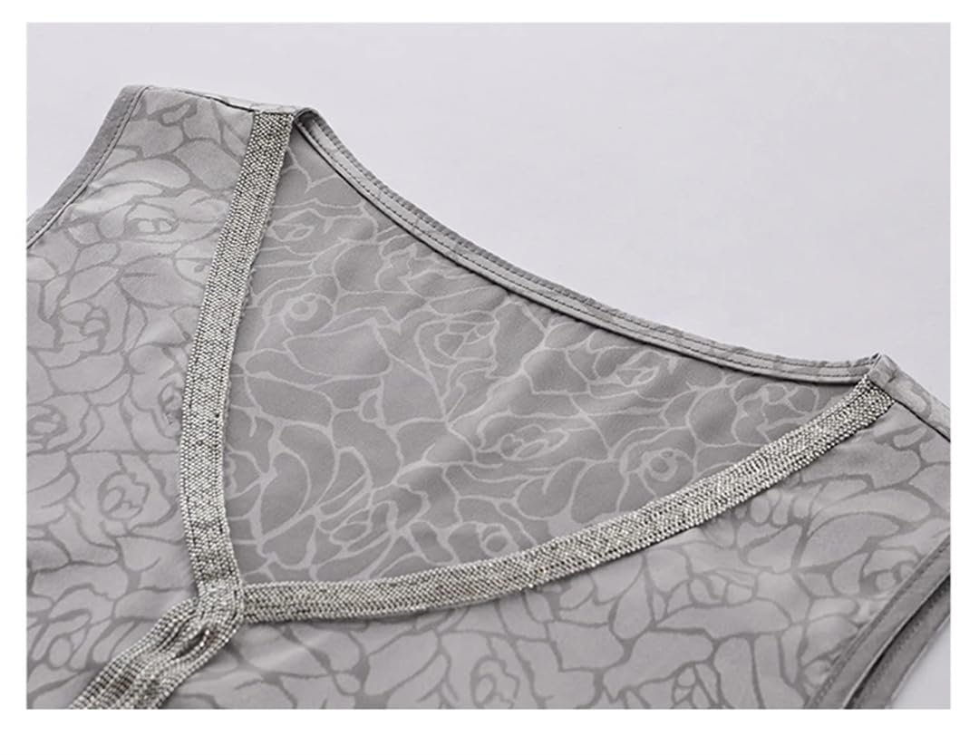 Camicia da donna con scollo a V senza maniche in tinta unita estiva con stampa floreale in seta casual
