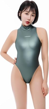 LEOHEX Women's Swimsuit High Collar Swimsuit One-Piece Back Zip Matte Coating Swimwear