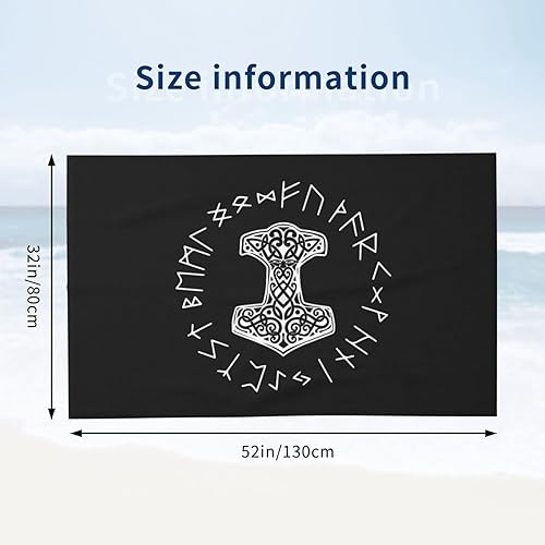 Miniatura 3 de Vikings Mjolnir and Rune Wheel - Toalla de playa absorbente con símbolo de mitología nórdica, toallas de playa de gran tamaño, súper 32 x 52 pulgadas