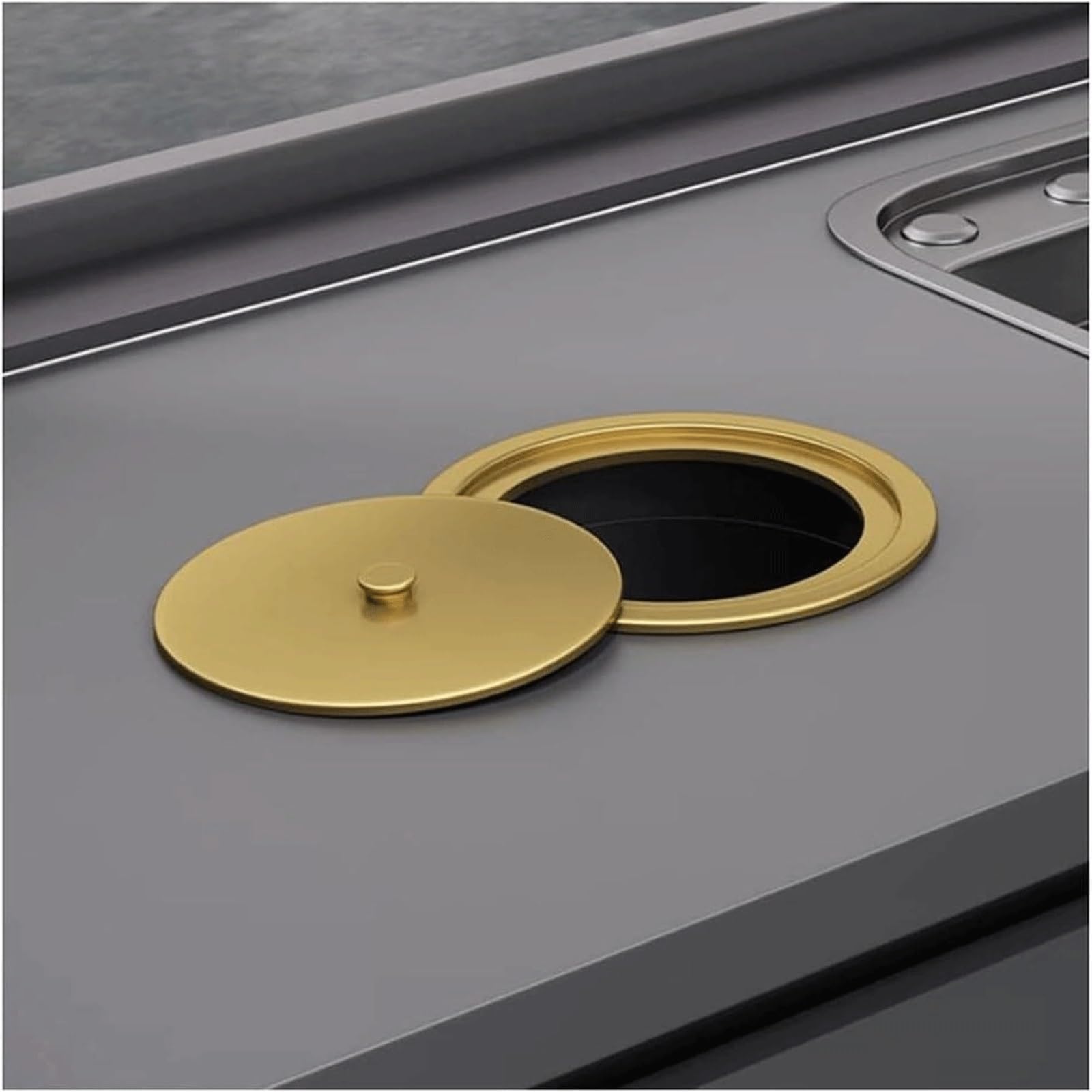 MUYRJLZX Trash Chute Lid Waste Chute Lid Steel Trash Can Lid Round Balance Flap Cover Built-in Trash Flip Lid Countertop Trash Grommet(Gold,D22cm)