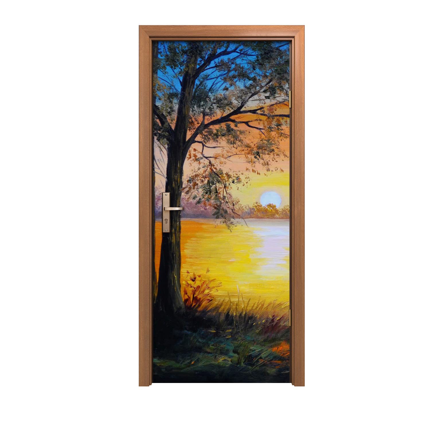 Autocollant de porte 90x200cm grand format panoramique ciel coucher de soleil lumineux