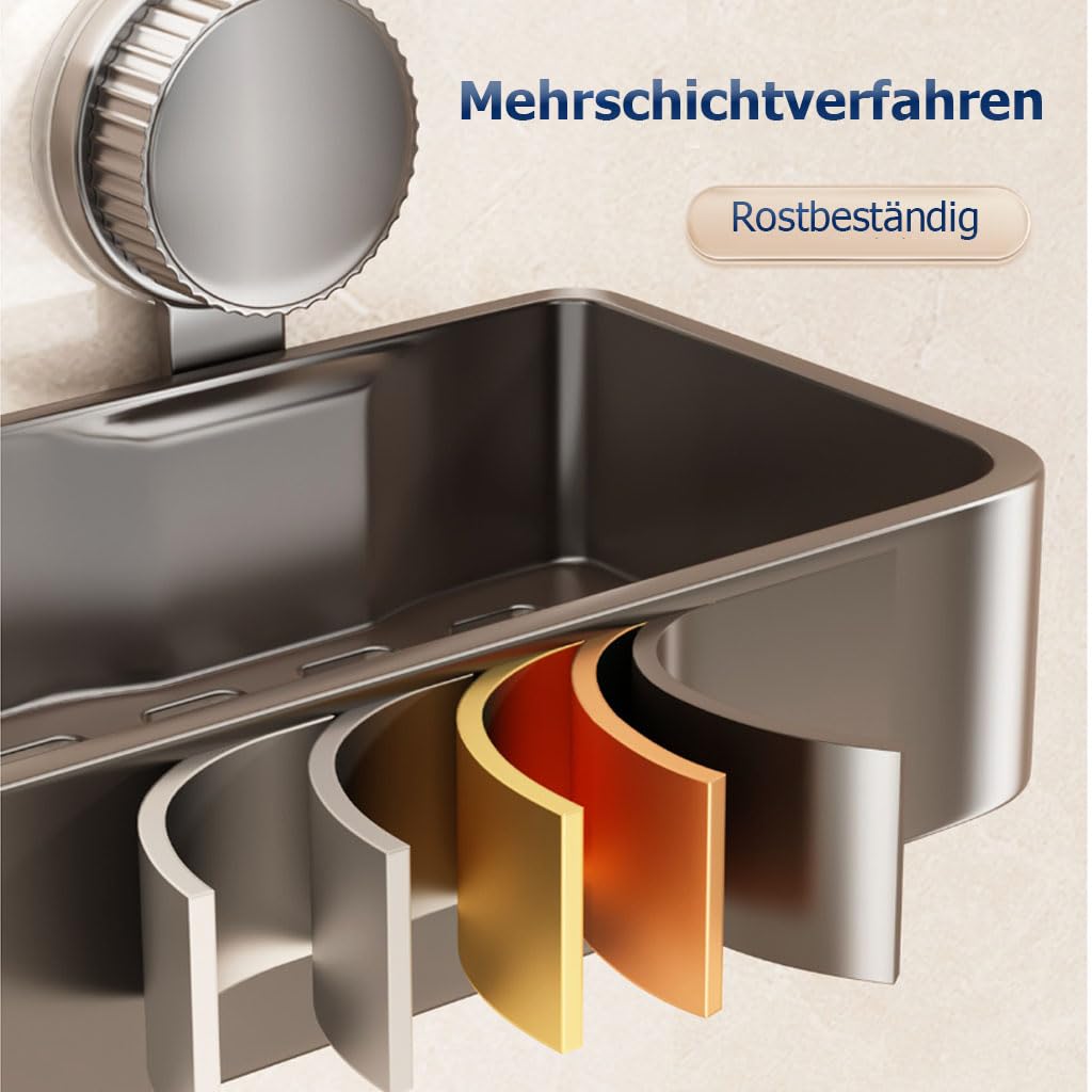 Duschablage Ohne Bohren mit Handtuchständer, Badezimmer Organizer Wandregal mit Haken, Aluminium Duschregal für Waschbecken Küche,2etage,40cm
