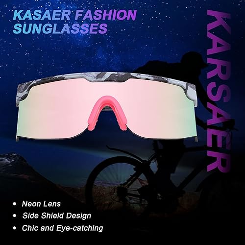 Miniatura 7 de Karsaer Vision - Lentes de sol retro de los años 80 y 90 sin montura con visera de neón para hombres y mujeres