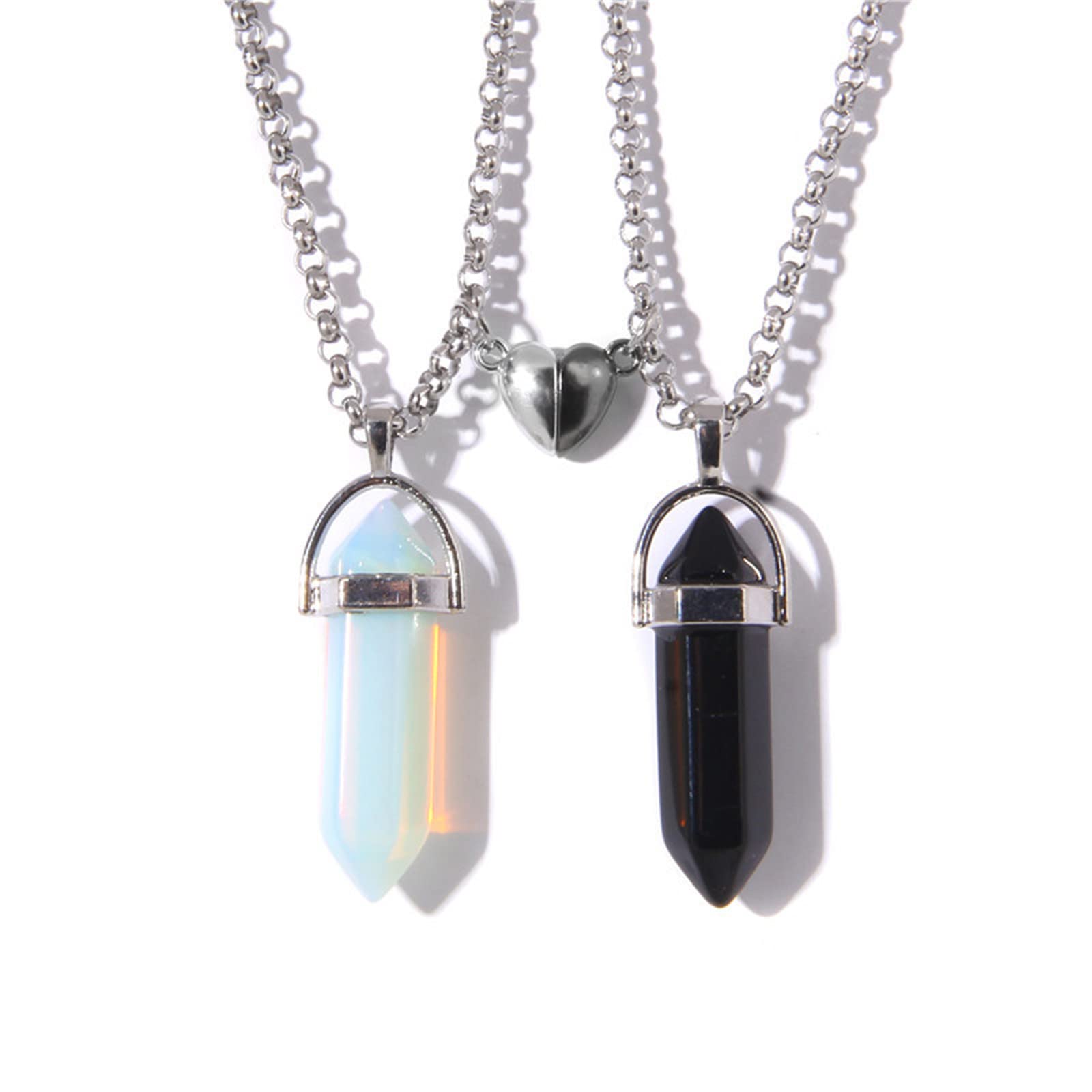 caiyao 2Pcs Crystal Mutual Attraction Couple Matching Hexagonal Pendant Necklace Love Heart Natural Stone Chakra Necklace for Women Men Meditation Jewelry Birthday Gift-picture-25