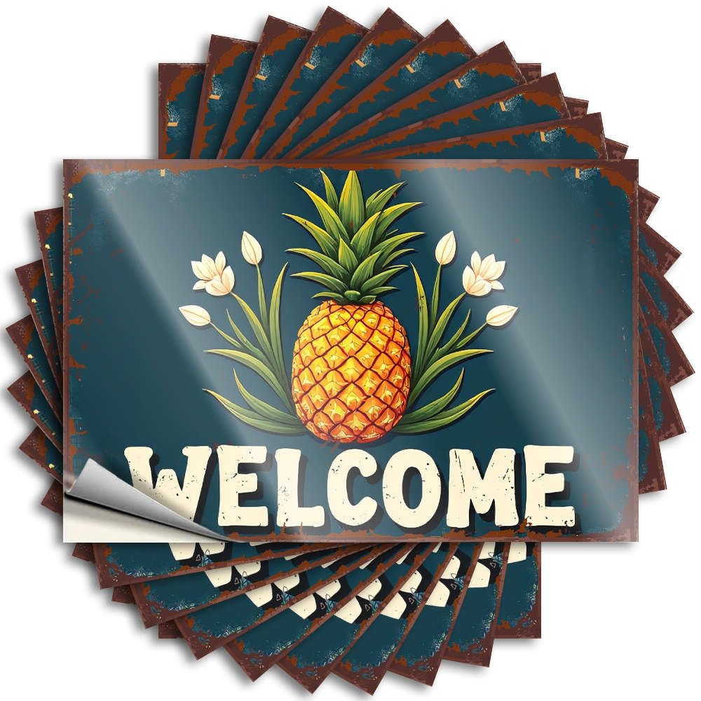 Fzfn Colour Pineapple Welcome Sign With Flowers. Bottle Affirmation - Work Lettering Sticker Self Adhesive Sticker(12X18cm)