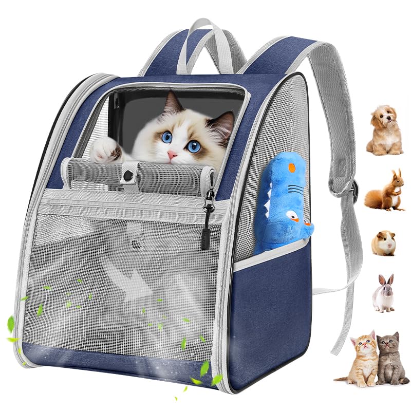 Pawaboo Zaino per Gatti Cani, Borsa per Animali Piccoli, Zaino da Viaggio per Gatti Cani Fino a 10 kg, Contenitore da Trasporto Traspirante con Supporto, Borsa per Viaggio Passeggiata, Indaco