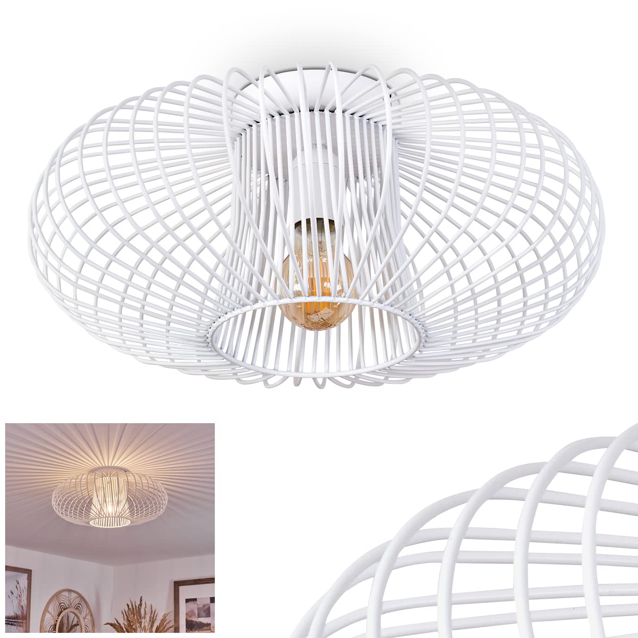 Wemude Deckenleuchte – Rund, Altmessing, 40 Cm Durchmesser, Mit Gitter-Optik Für Lichteffekte, E27