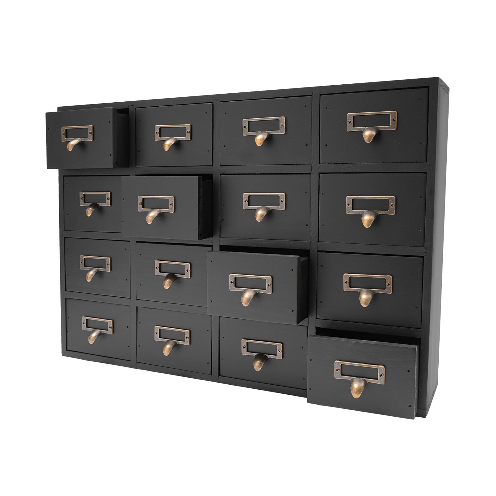 16 Drawers Library Card Catalog Cabinet, Apothecary Cabinet, Apothecary Chests and Cabinets, Herb Storage Box, Wooden Desk Drawer Organizer (Black)