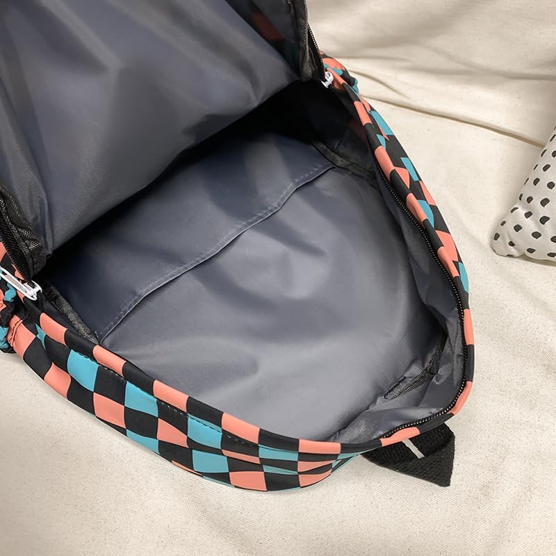 Lushandy 3PCS Checkered Backpack with Lunch Bag, Womens College Backpack Set Cute Aesthetic Daypack Checkered Laptop Backpack2