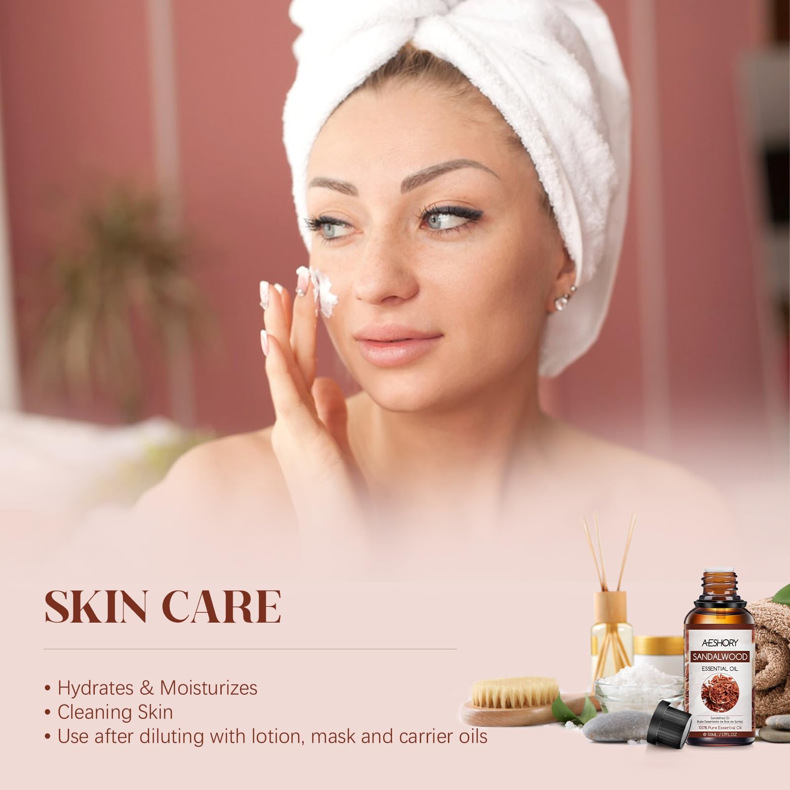 AESHORY Aceite Esencial de Sándalo 50ML, Natural Aceite de Aromaterapia de Sándalo, Aceites de Fragancia Premium para Humidificador Difusor, Masaje, Baño, Cuidado la Piel, Relajación y Calma