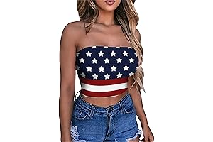 Womens Cropped 4th of July American Flag Tops