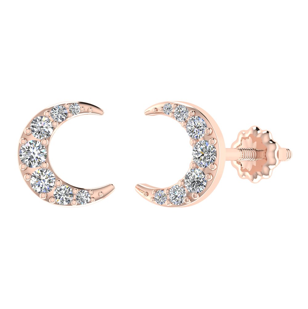 Diamond Earrings Crescent Shape Moon Luna Studs 1/2 ctw 14K Solid Gold (I,I1)